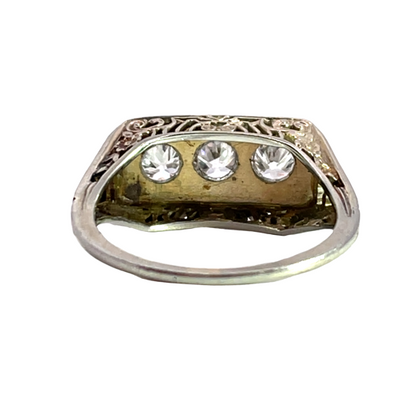 Art Deco 18K white gold and diamond signet style ring