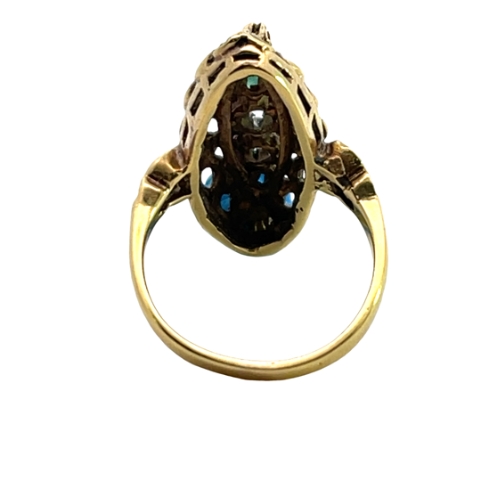 Victorian 10KY gold, diamond, emerald and enamel ring