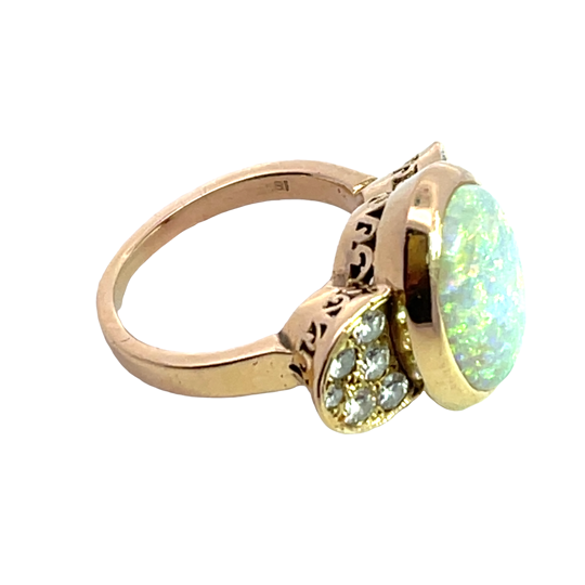 Modern 18KY gold, diamond pave and opal custom ring