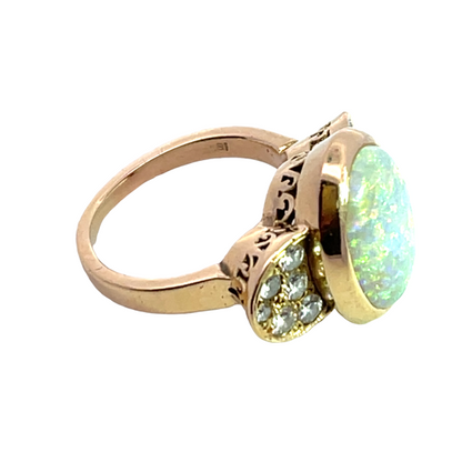 Modern 18KY gold, diamond pave and opal custom ring