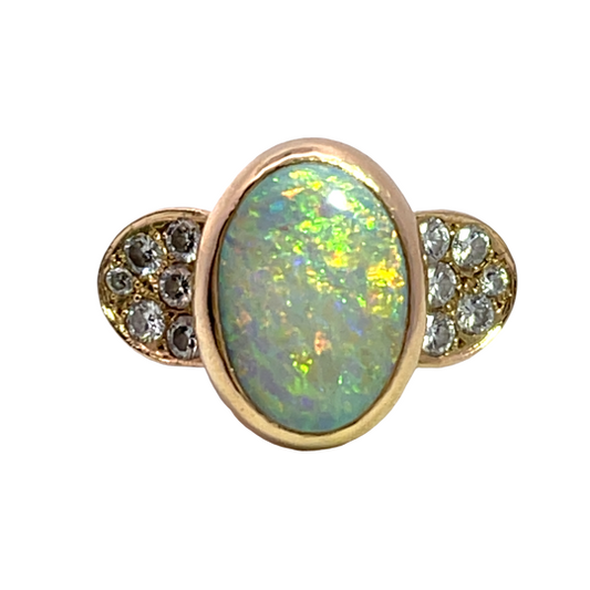 Modern 18KY gold, diamond pave and opal custom ring