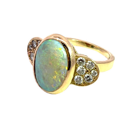 Modern 18KY gold, diamond pave and opal custom ring