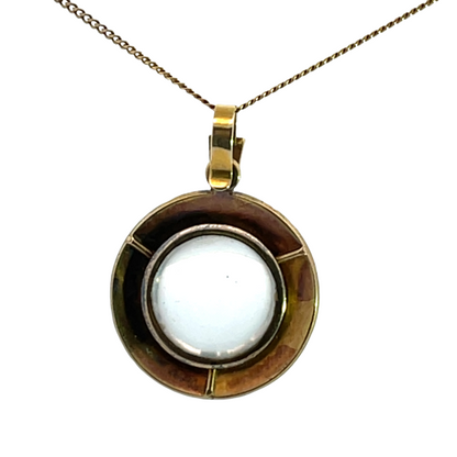 Victorian 18KY gold quartz crystal, seed pearl and enamel pendant with chain
