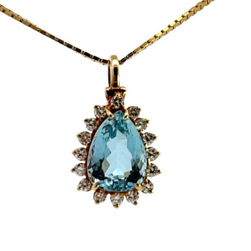 Modern 18KY gold aquamarine and diamond enhancer pendant