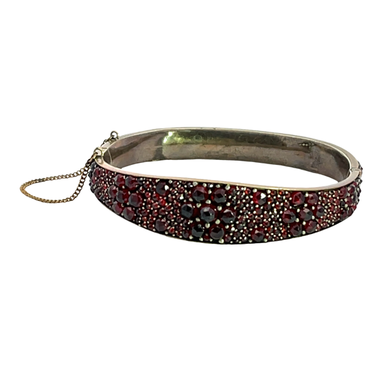 Victorian Gilt Bohemian Garnet hinged bangle bracelet