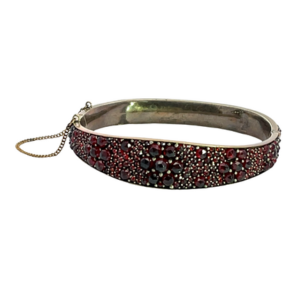 Victorian Gilt Bohemian Garnet hinged bangle bracelet