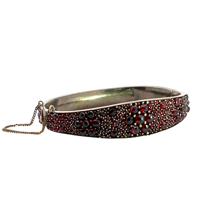 Victorian Gilt Bohemian Garnet hinged bangle bracelet
