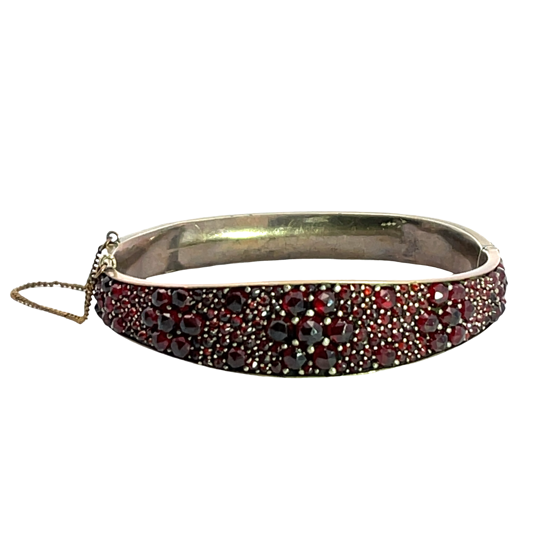 Victorian Gilt Bohemian Garnet hinged bangle bracelet