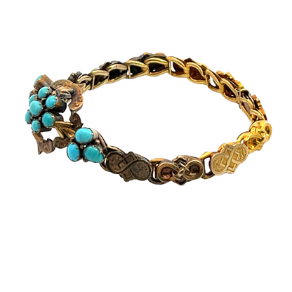 Victorian 10KY and 14KY gold, turquoise link bracelet