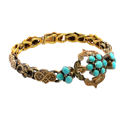 Victorian 10KY and 14KY gold, turquoise link bracelet