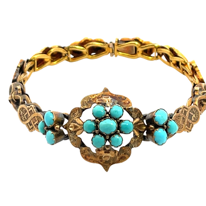 Victorian 10KY and 14KY gold, turquoise link bracelet