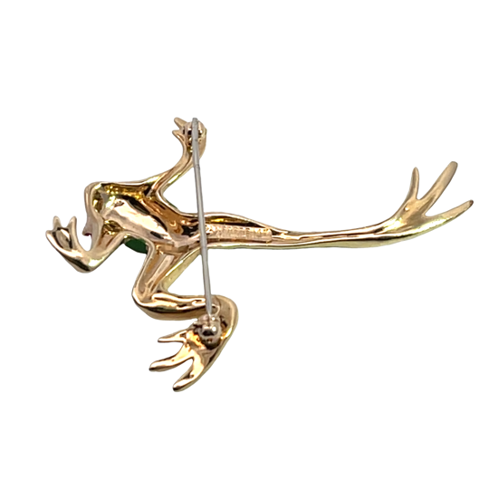 Modern 14KY gold, ruby and enamel frog brooch