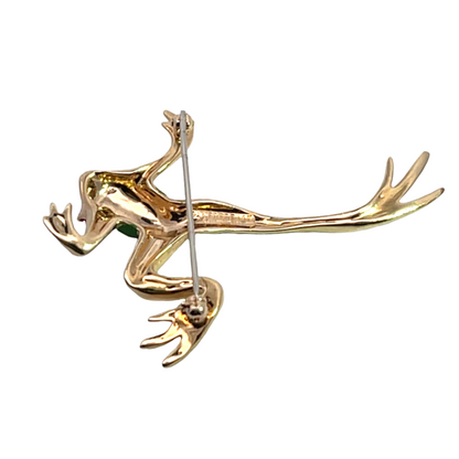Modern 14KY gold, ruby and enamel frog brooch
