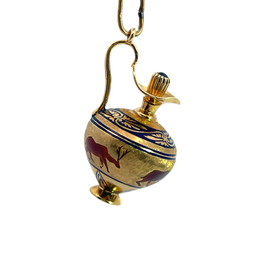 Modern 18KY gold, sapphire and enamel urn perfumer pendant