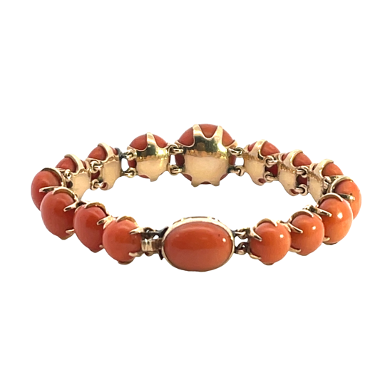 Victorian 14KY gold and natural coral link bracelet