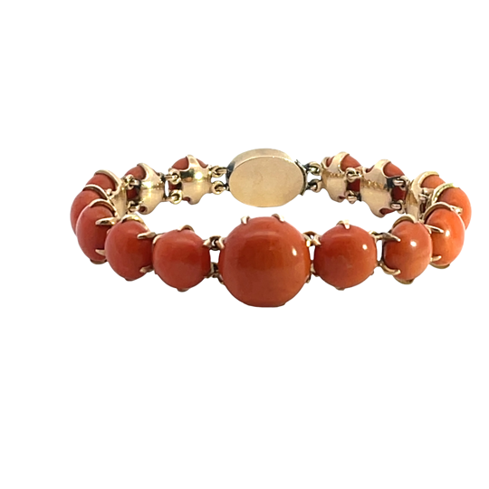 Victorian 14KY gold and natural coral link bracelet
