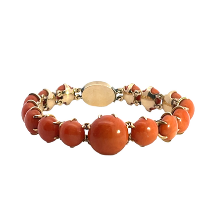 Victorian 14KY gold and natural coral link bracelet
