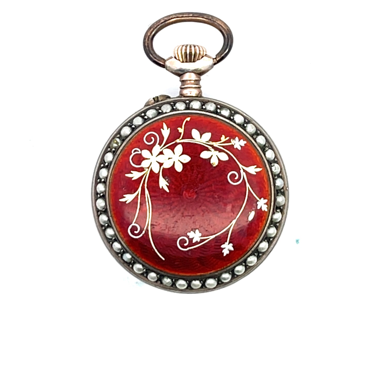 Victorian Sterling Silver, seed pearl and enamel pocket watch