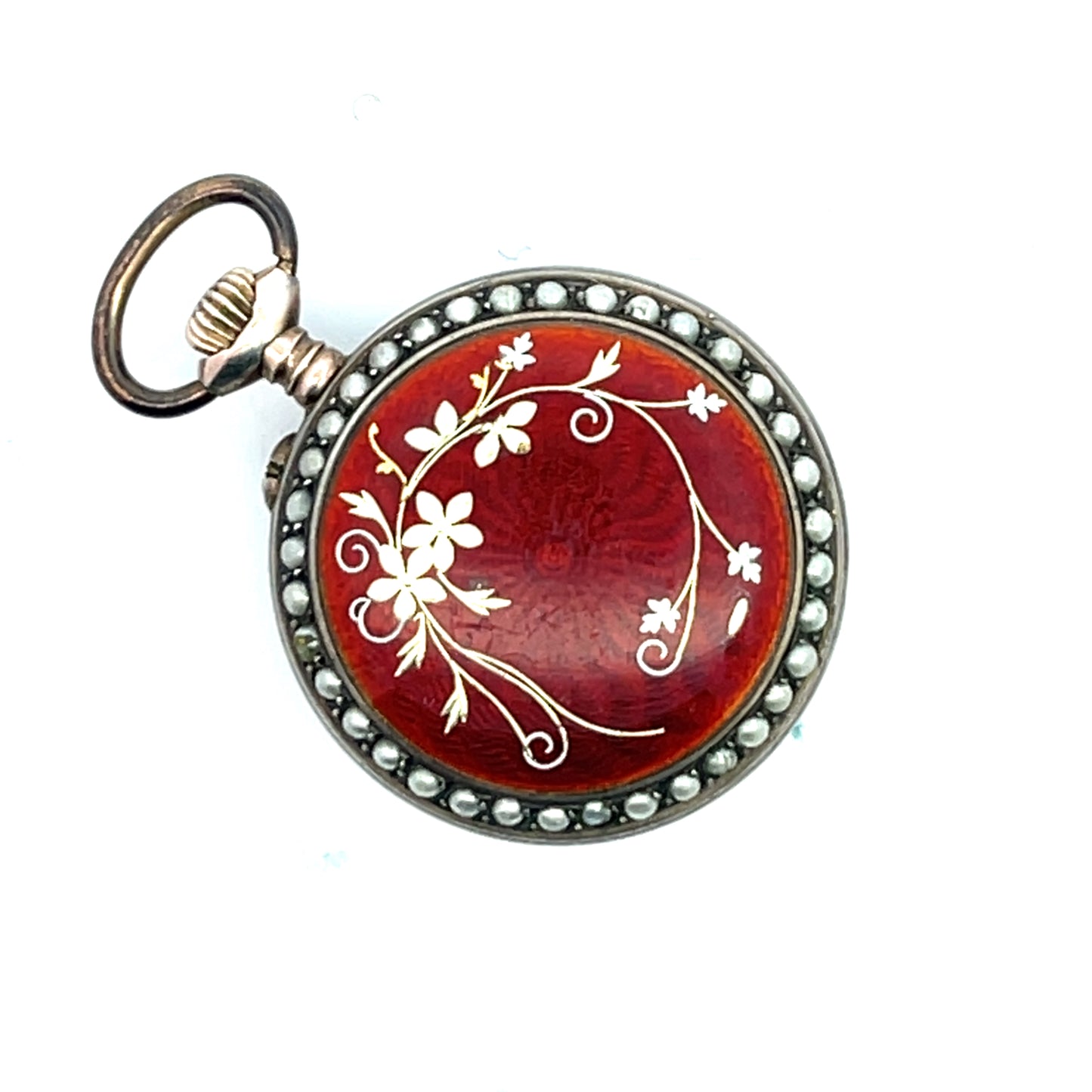 Victorian Sterling Silver, seed pearl and enamel pocket watch