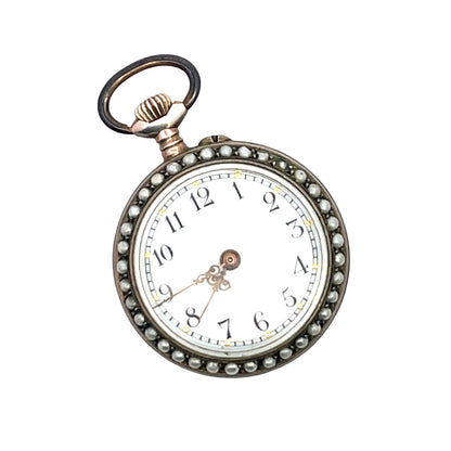 Victorian Sterling Silver, seed pearl and enamel pocket watch