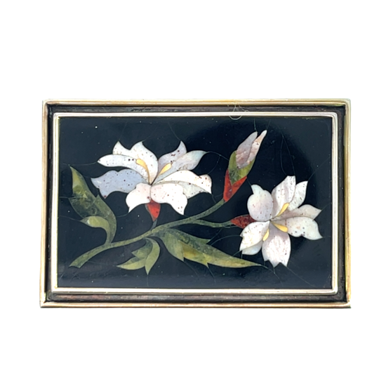 Victorian 10KY gold Pietre Dura gemstone brooch