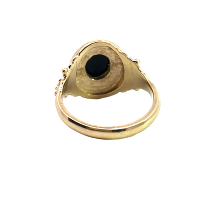Art Noveau 9KY gold, onyx and seed pearl 'Mourning' ring