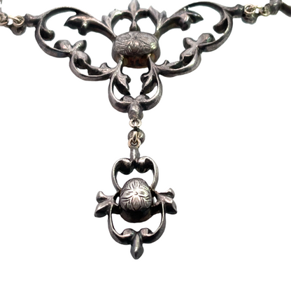 Georgian Sterling silver, gold, sapphire and rose cut diamond foil back necklace and earring set
