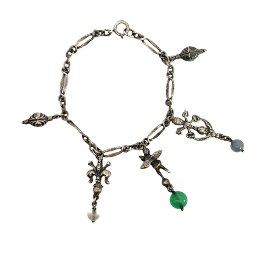 Victorian Sterling silver, agate charm bracelet