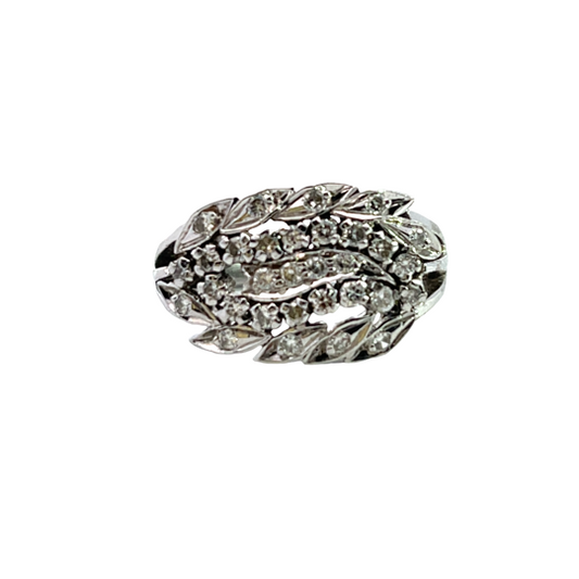 Modern 14K white gold and diamond ring
