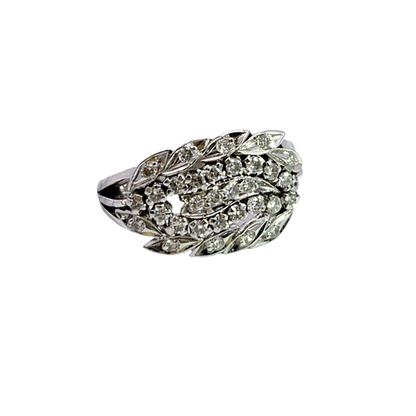 Modern 14K white gold and diamond ring