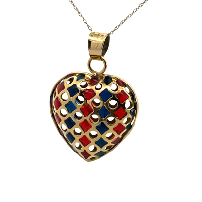 Modern 14KY gold Plique-à-jour enamel heart pendant