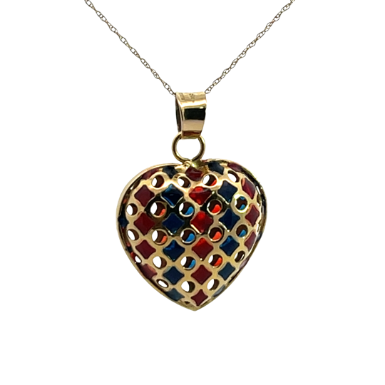 Modern 14KY gold Plique-à-jour enamel heart pendant