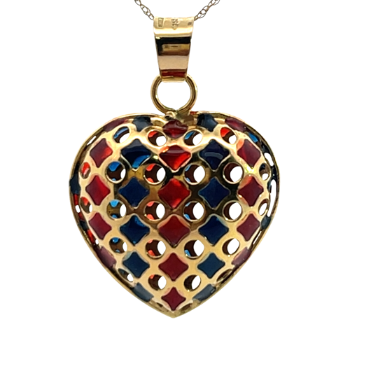 Modern 14KY gold Plique-à-jour enamel heart pendant