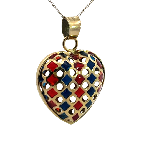 Modern 14KY gold Plique-à-jour enamel heart pendant