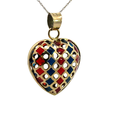 Modern 14KY gold Plique-à-jour enamel heart pendant