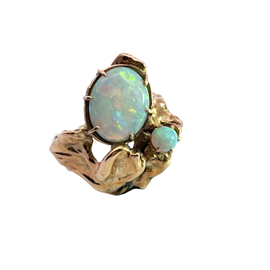 Brutalist 14KY gold and Autralian opal ring