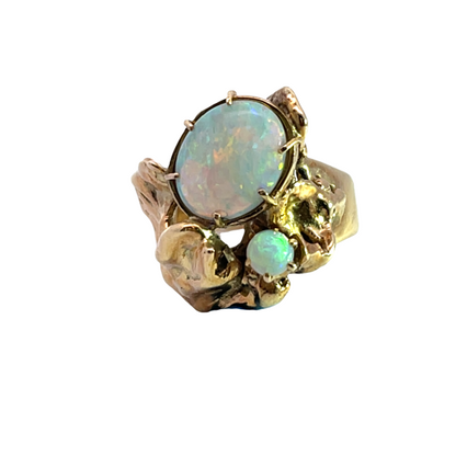 Brutalist 14KY gold and Autralian opal ring