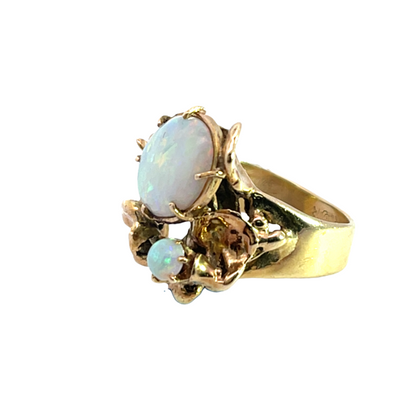 Brutalist 14KY gold and Autralian opal ring
