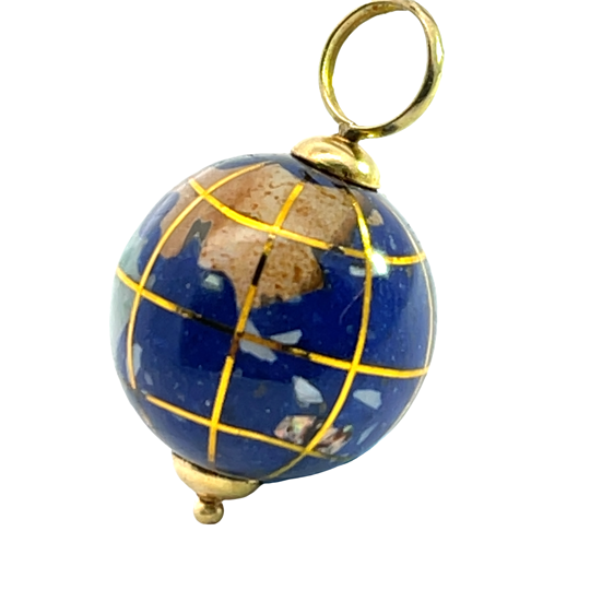 Modern 14KY gold lapis and gemstone inlay globe charm
