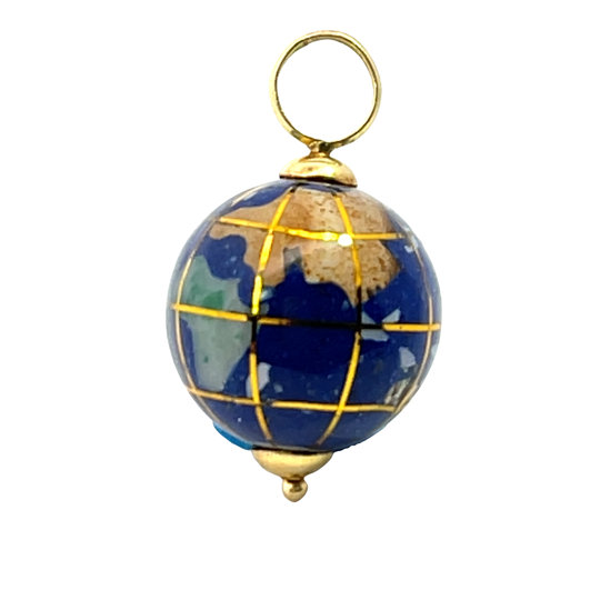 Modern 14KY gold lapis and gemstone inlay globe charm