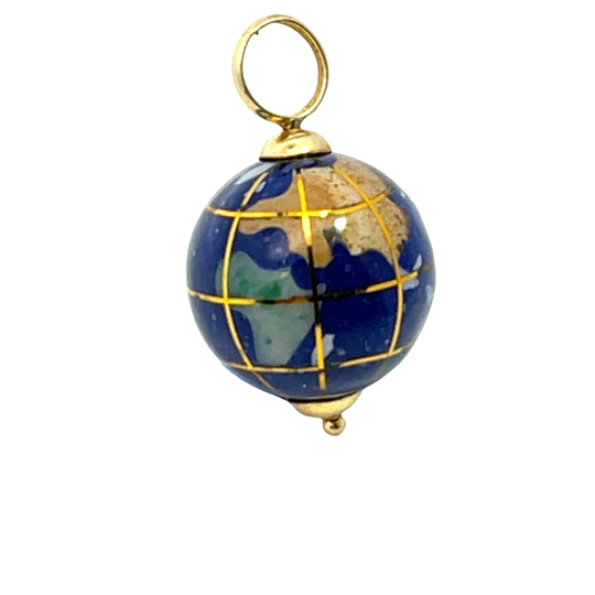 Modern 14KY gold lapis and gemstone inlay globe charm