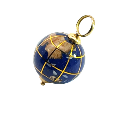 Modern 14KY gold lapis and gemstone inlay globe charm