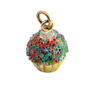 Modern 14KY gold and glass cupcake charm