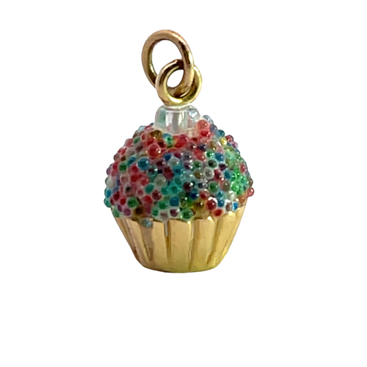 Modern 14KY gold and glass cupcake charm