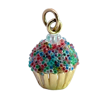 Modern 14KY gold and glass cupcake charm