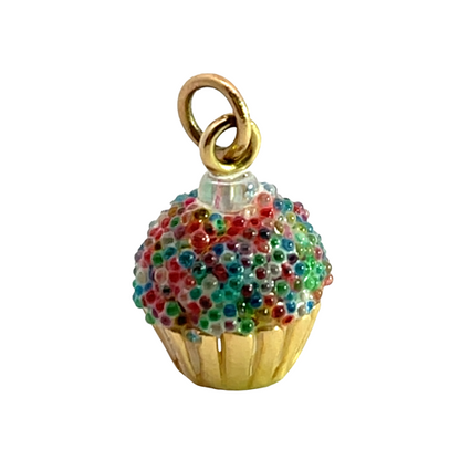 Modern 14KY gold and glass cupcake charm