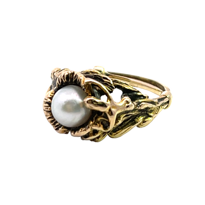 Brutalist 14Ky gold and Akoya Pearl ring