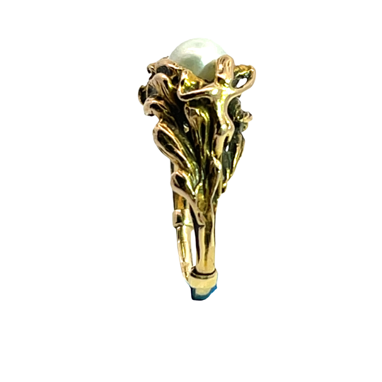 Brutalist 14Ky gold and Akoya Pearl ring