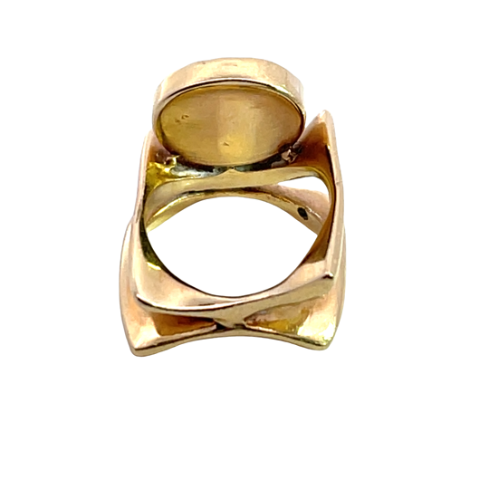 Modern 14KY gold, lapis lazuli and natural diamond ring