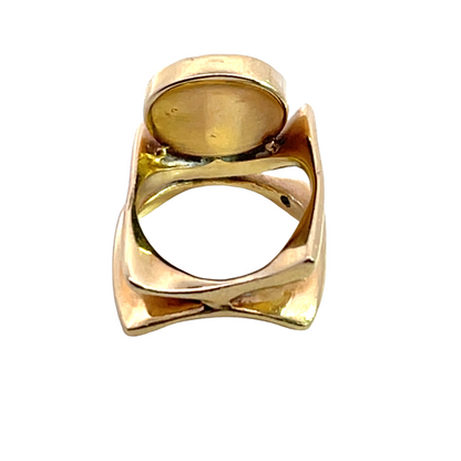 Modern 14KY gold, lapis lazuli and natural diamond ring